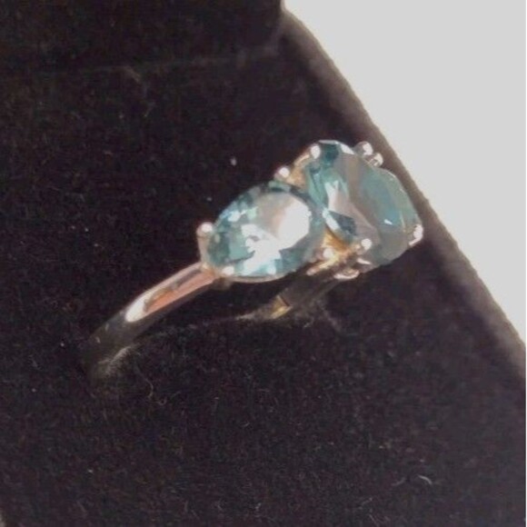 Blue Topaz CZ December Birthstone Sterling Silver Overlay Ring Size 7 + Box Gift - Picture 3 of 6